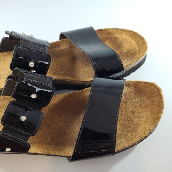 Naot Slide Sandals Women US 11 EU 42 Double Strap Open Toe Black Leather Cork - Picture 6 of 8